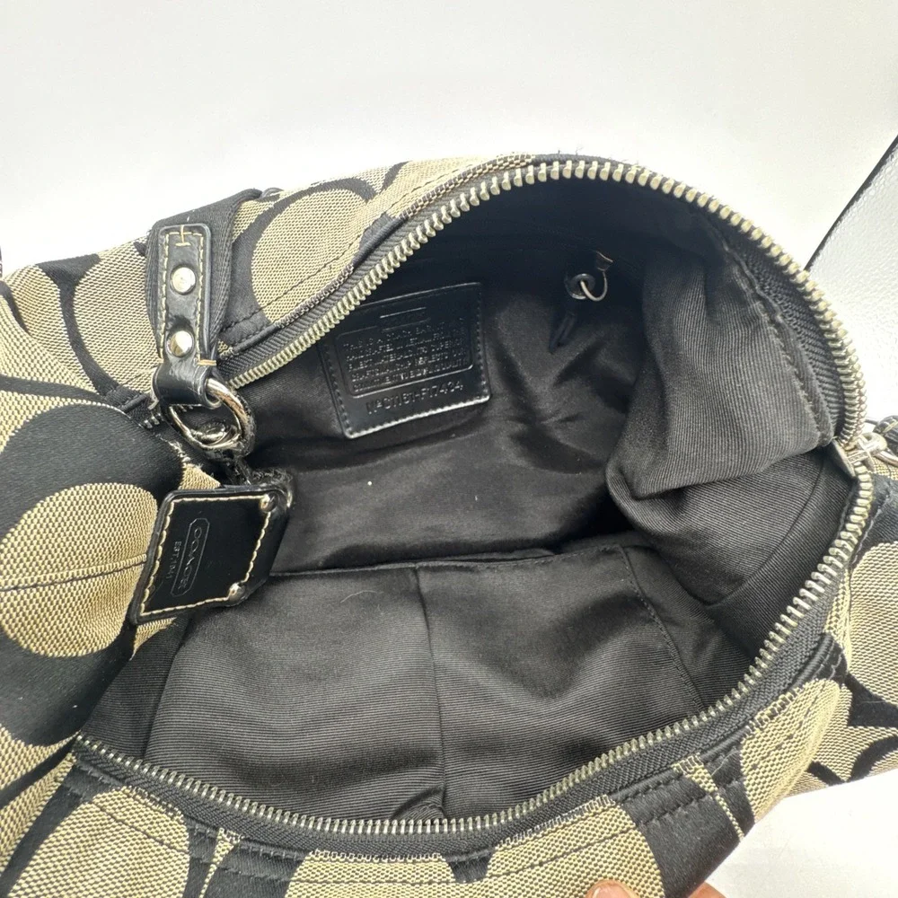 Coach F17434 Signature Stripe Hobo Satchel Purse Bag Black And Grey W/ Wallet